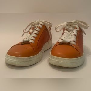Jimmy Choo Rome Orange JC Monogram Pattern and Leather Low-Top Trainers, US 6